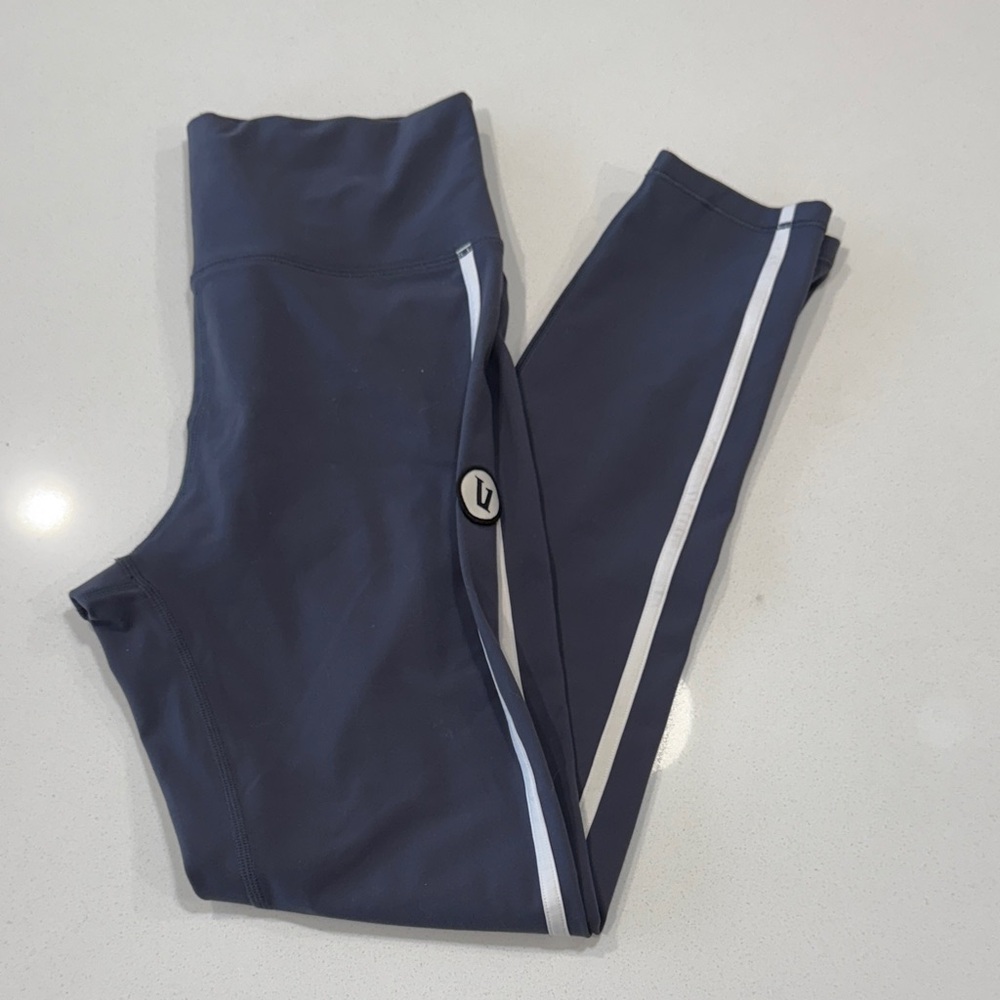 Vuori Navy Leggings with White Stripes
